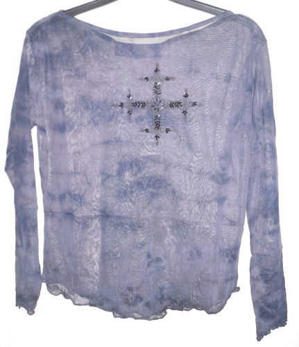 Sequin Embroidered Cross Top Dark Grey/Blue - Click Image to Close
