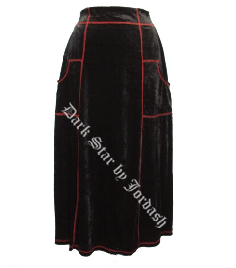 Black Velvet Skirt with Red Stitched Detailing - Click Image to Close